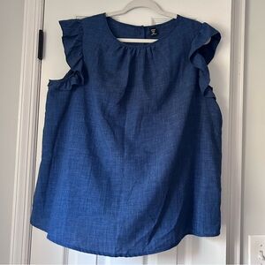 SHEIN Curve Denim Blue Blouse Button Back